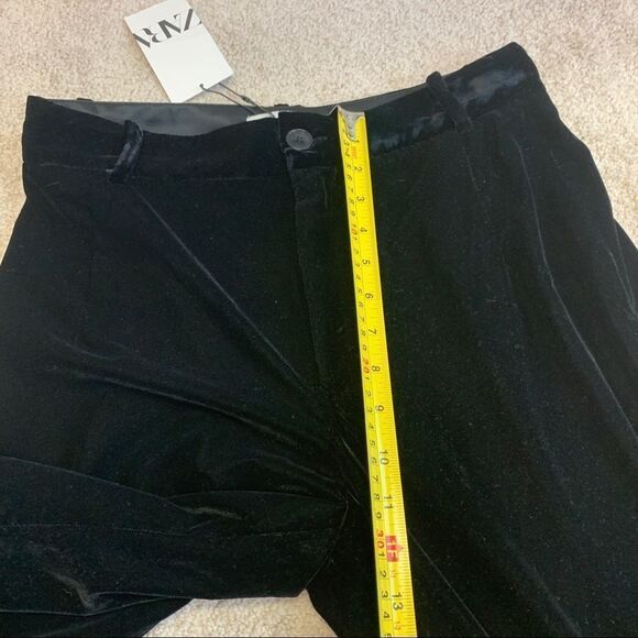 Zara black velvet high waisted straight leg pants size M NWT - Picture 7 of 12